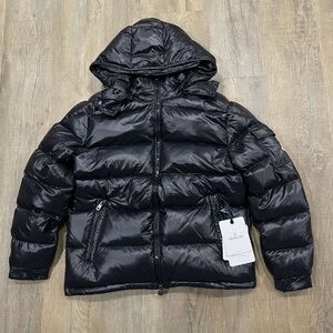 Moncleezy Mayas Black Shiny Quilted Hooded Puffer Jacket